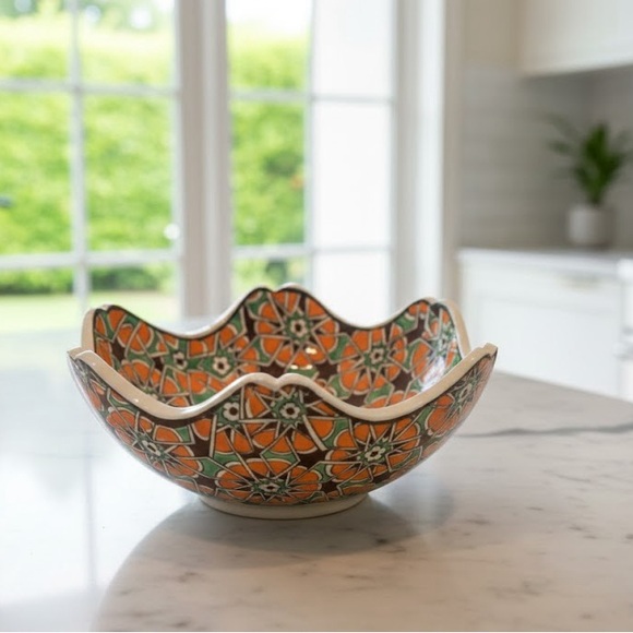 Other - Handcrafted Mosaic Bowl - Orange, Green, and Brown